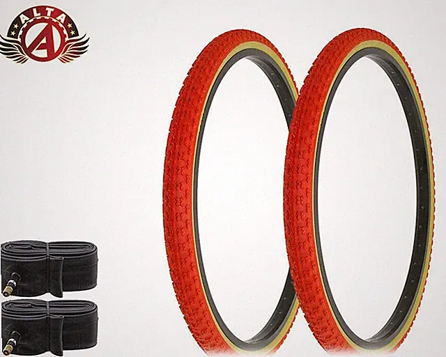 2 ALTA Bicycle 26" x 1.75" RED GUM COMP III FREESTYLE BMX TIRES BIKES w/TUBES.