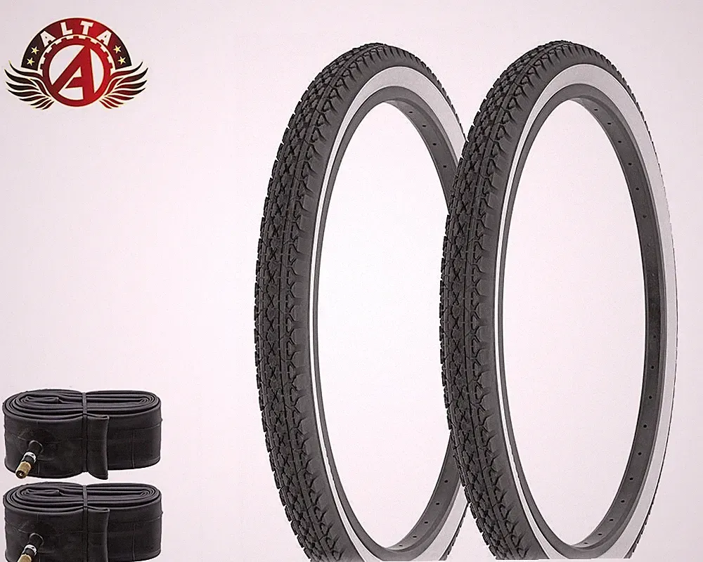2 ALTA BICYCLE CRUISER TIRES 26 x 2.125 BLACK/WHITE HEAVY DUTY DIAMOND w/TUBES.