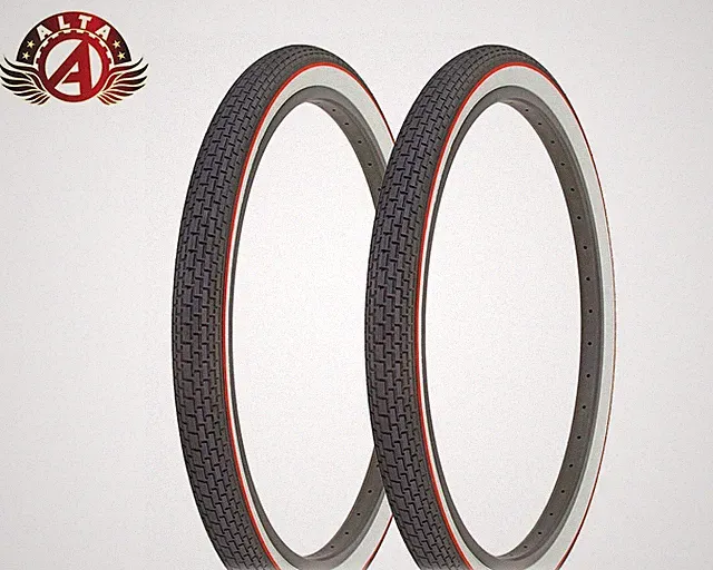 2 ALTA BICYCLE CRUISER WIRE BEAD TIRES 26x2.125 WHITEWALL RED LINE CLASSIC BRICK