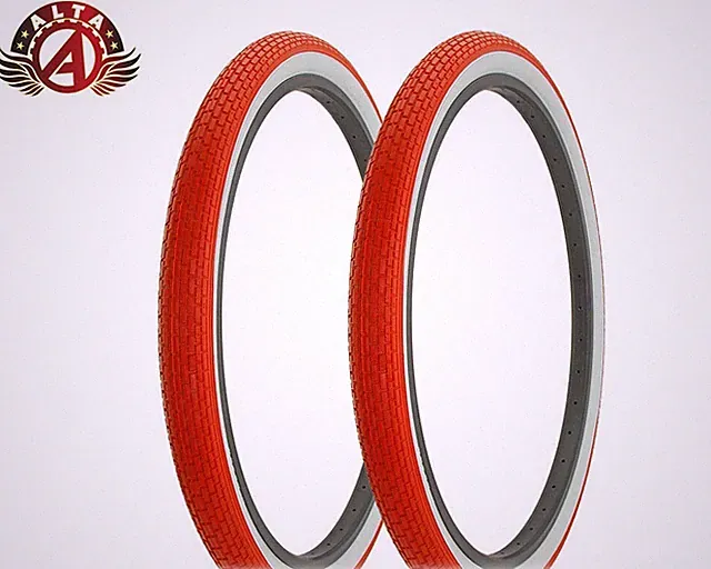 2 ALTA BICYCLE WIRE BEAAD CRUISER TIRE 26 x 2.125 RED/WHITE MINI BRICK TREAD.