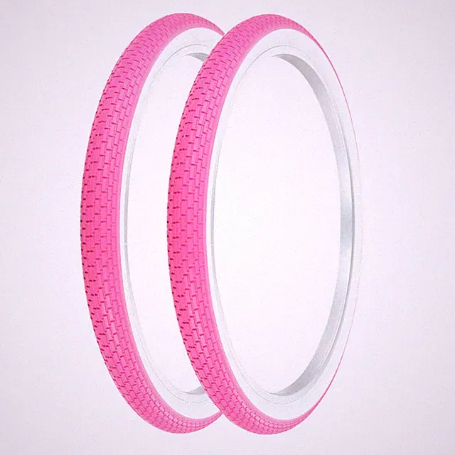 2 PRO+ BICYCLE WIRE BEAD TIRE 26 x 2.125 PINK/WHITE HEAVY DUTY BRICK TREAD