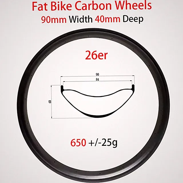 26in Fat Tire Bike Carbon Rims Snow Bicycle Clincher Tubeless 90mm Width Wheels