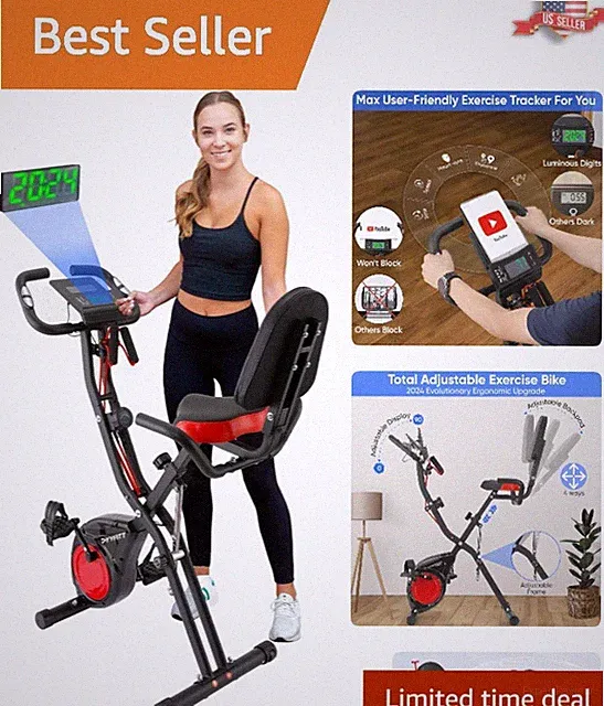 3-in-1 Folding Exercise Bike for Seniors | Luminous Display & Wider Seat