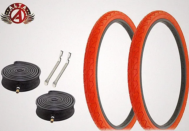ALTA BICYCLE CRUISER DURABLE TIRE 26 x 1.95 RED CITY CAVALIER SLICK 6pc SET.