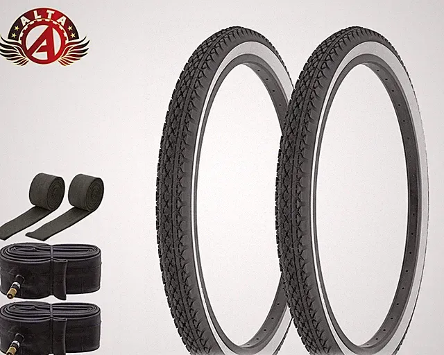 ALTA BICYCLE CRUISER TIRES 26 x 2.125 BLACK/WHITE HEAVY DUTY DIAMOND 6pc SET.