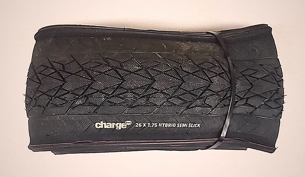 Charge Bikes Folding Hybrid Bicycle Tire 26" X 1.75" Black Semi Slick