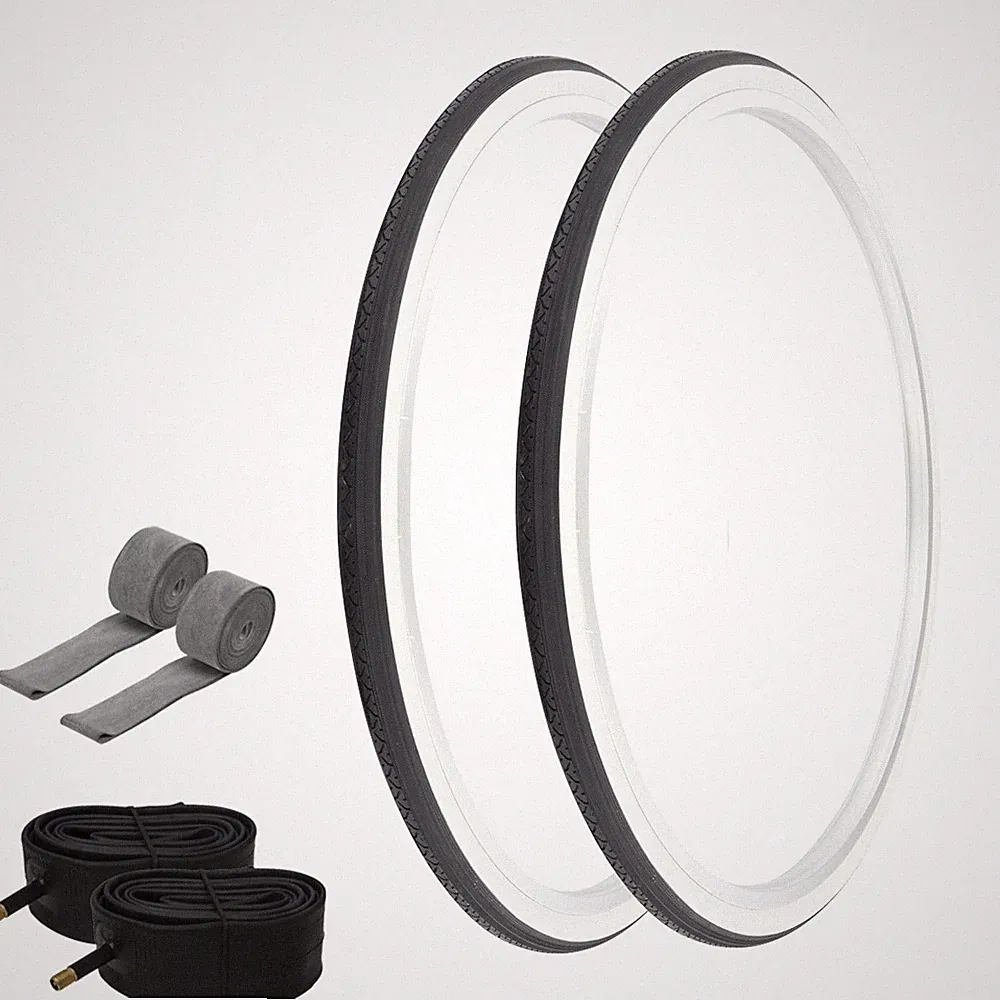 PRO+ Bicycle 26" x 1-3/8" White Black TOURING TIRES (2) 26" Tires, Tube, Strips