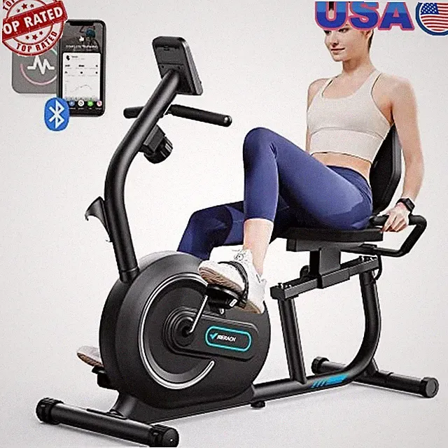 Recumbent Exercise Bike W/ Bluetooth App Heart Rate Monitor Magnetic Resistance