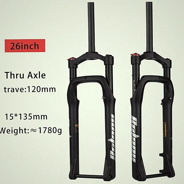 Snow Bicycle Fork 26in Travel 120mm Mountain Air Suspension Bike Thru Axle Fork