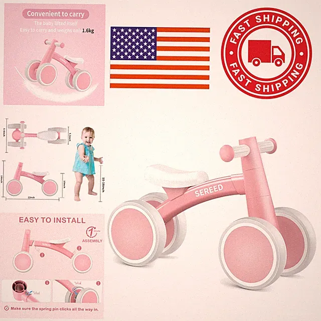Toddler First Bike 12 Inch Lightweight Pink Aluminum Frame for Balance Learning